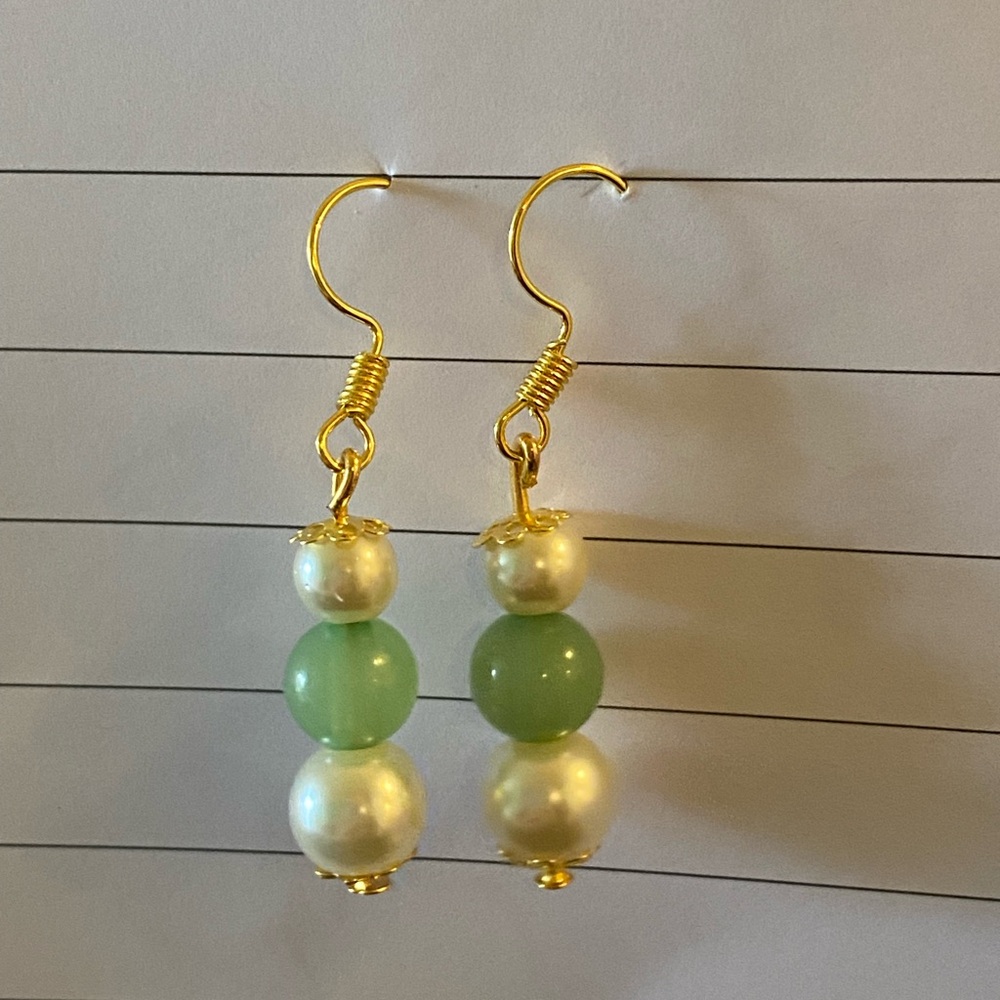 Elegant Gold and Green Beaded Earrings